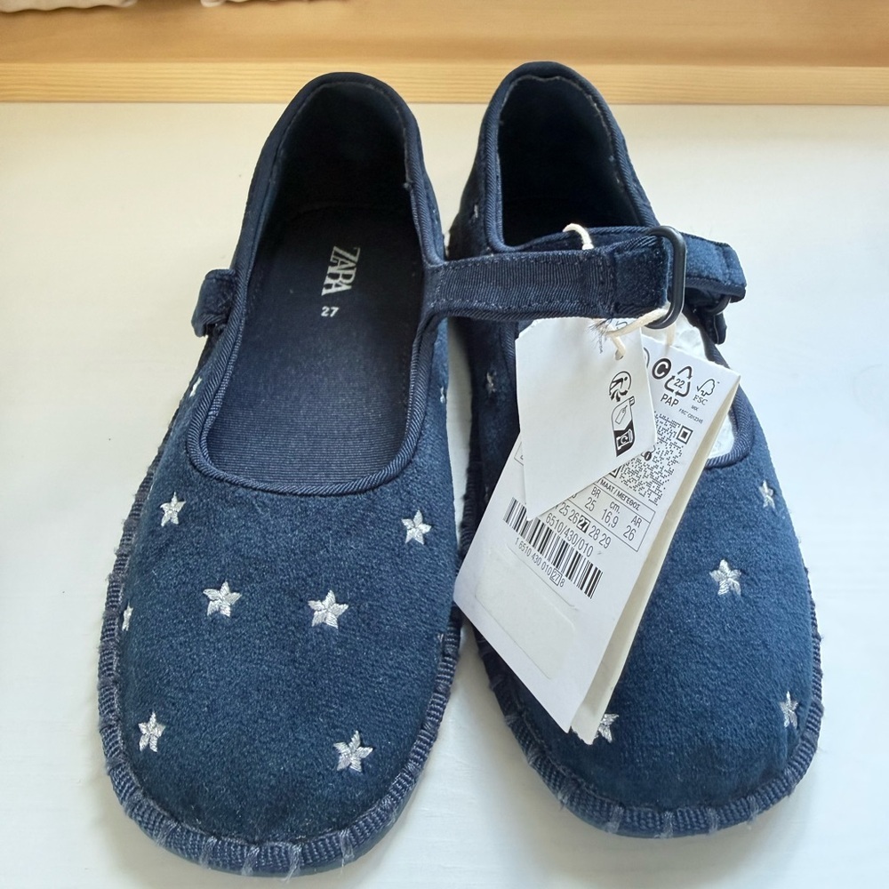 Zara Navy Star Embroidered Mary Janes for Kids size 10 1/2 - Picture 6 of 7
